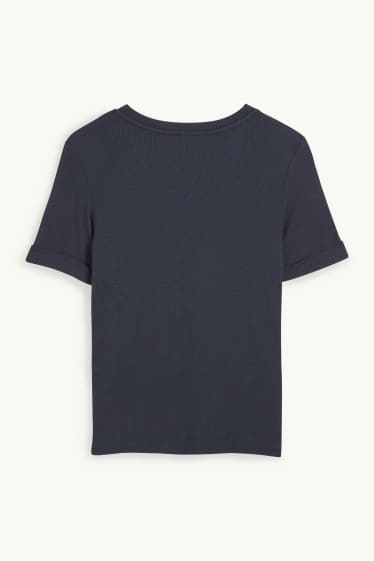 Femmes - Haut Henley - slim fit - finition côtelée - bleu foncé