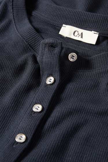 Femmes - Haut Henley - slim fit - finition côtelée - bleu foncé