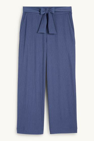 Mujer - Pantalón básico de jersey - mid waist - wide leg - con textura - azul oscuro