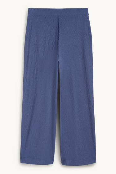 Mujer - Pantalón básico de jersey - mid waist - wide leg - con textura - azul oscuro