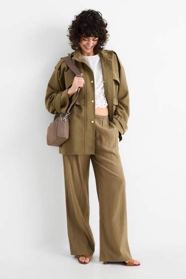 Dames - Pantalon - mid waist - wide leg - kaki