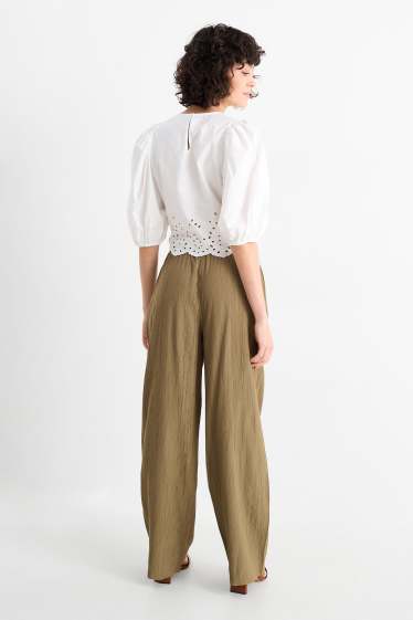 Dames - Pantalon - mid waist - wide leg - kaki