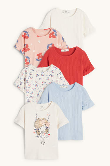 Kinder Mädchen - Multipack 6er - Blume - Kurzarmshirt - cremeweiss