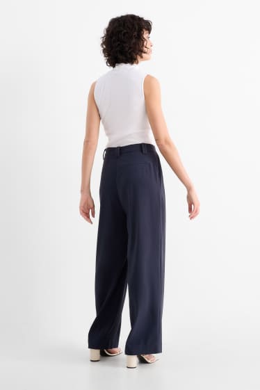 Femmes - Pantalon en toile - high waist - wide leg - bleu foncé