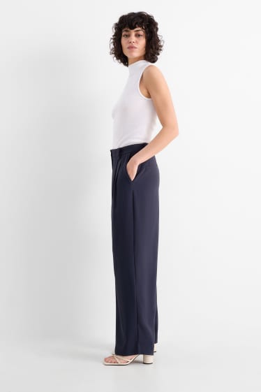 Femmes - Pantalon en toile - high waist - wide leg - bleu foncé