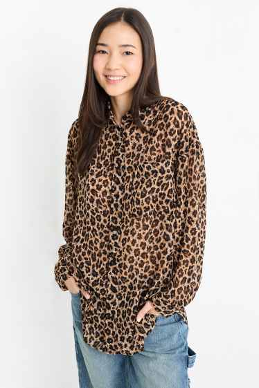 Damen - Bluse - Leo-Print - beige / braun