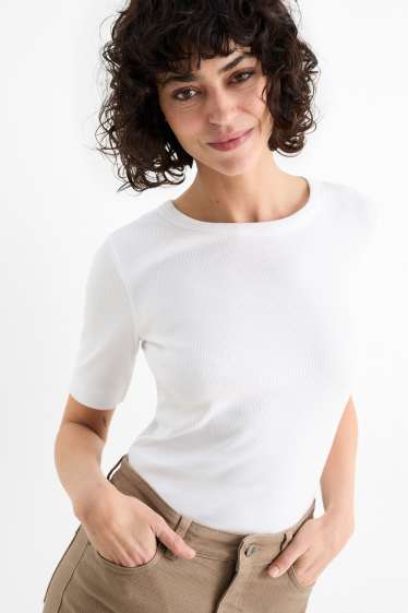 Femmes - Lot de 2 - T-shirts - côtelés - blanc