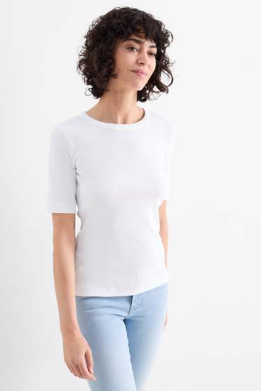 Femmes - Lot de 2 - T-shirts - côtelés - noir / blanc