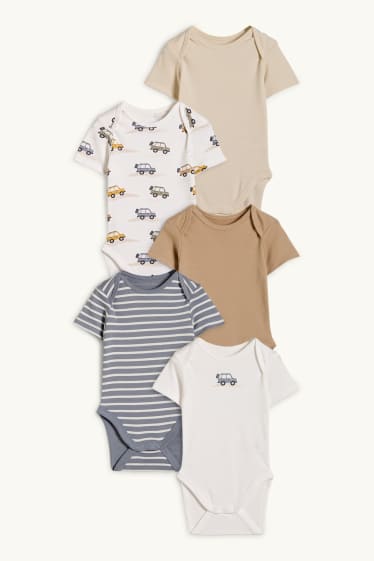 Baby Boys - Multipack of 5 - car - baby bodysuit - cremewhite