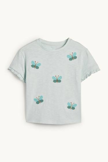 Children Girls - Butterfly - short sleeve T-shirt - turquoise