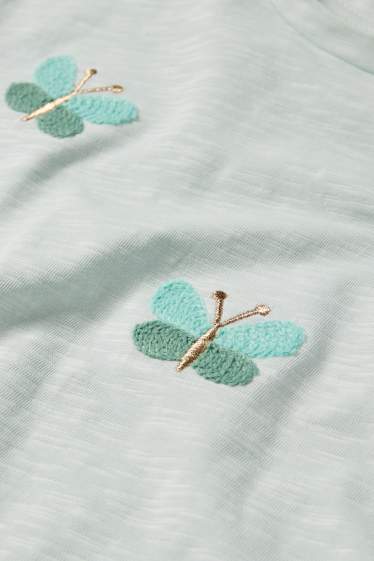 Children Girls - Butterfly - short sleeve T-shirt - turquoise