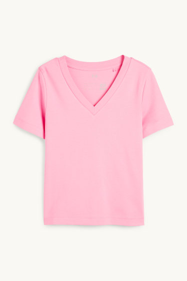 Mujer - Camiseta básica con escote en pico - fucsia