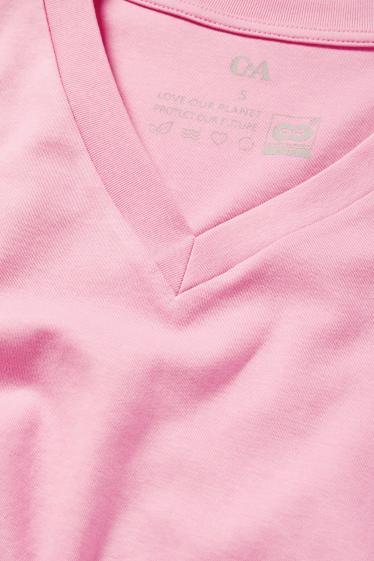 Mujer - Camiseta básica con escote en pico - fucsia
