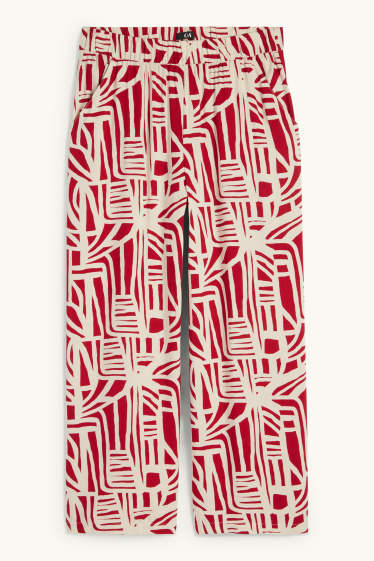 Femmes - Pantalon en toile - high waist - wide leg - à motif - rouge / beige