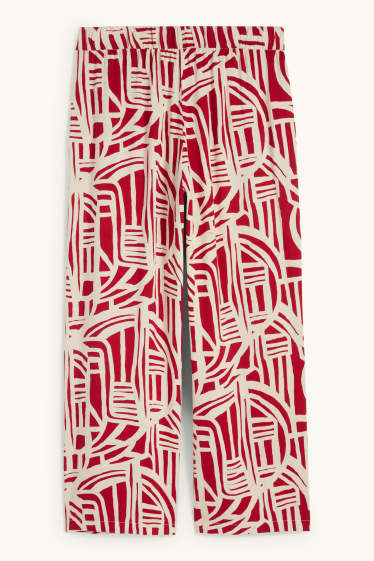 Femmes - Pantalon en toile - high waist - wide leg - à motif - rouge / beige