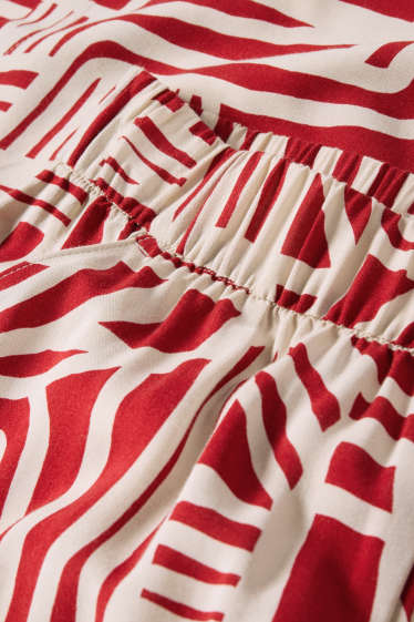 Femmes - Pantalon en toile - high waist - wide leg - à motif - rouge / beige