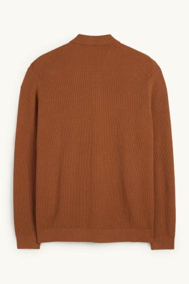 Men - Cardigan - textured - brown