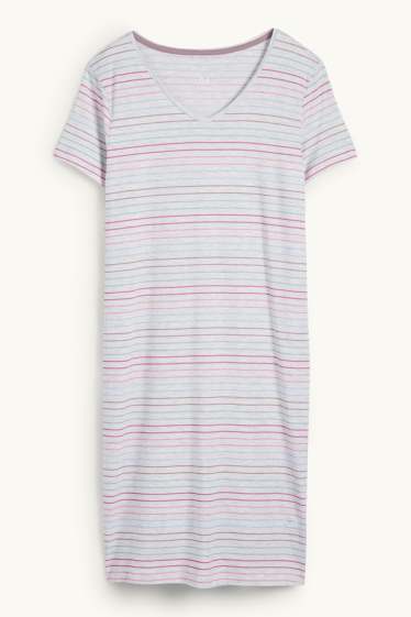 Femmes - Chemise de nuit - à rayures - gris clair chiné
