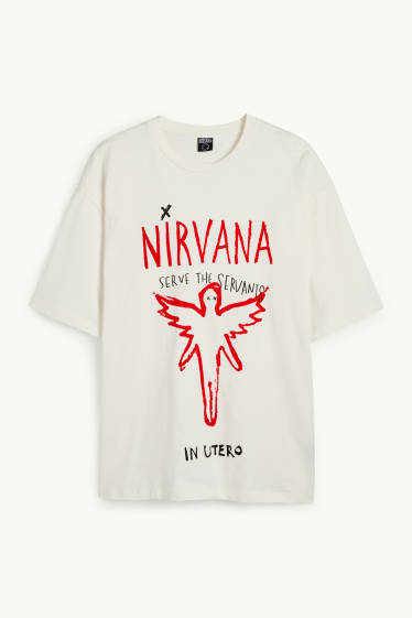 Heren - T-shirt - oversized - Nirvana - crème wit