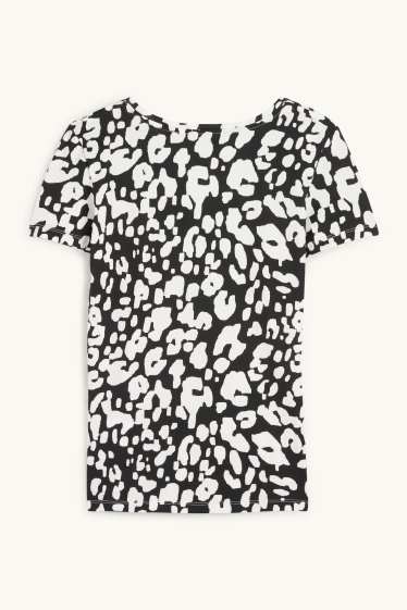 Dames - T-shirt met V-hals - luipaardprint - zwart / wit