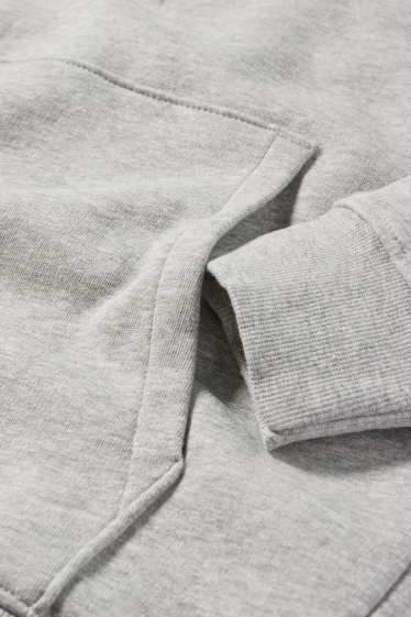 Pánské - Mikina s kapucí - světle šedá-žíhaná
