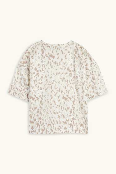 Femmes - T-Shirt - brillante - imprimé léopard - blanc / beige