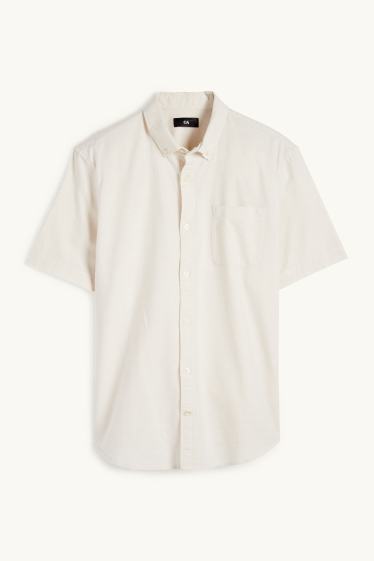 Pánské - Košile - regular fit - button-down - světle béžová