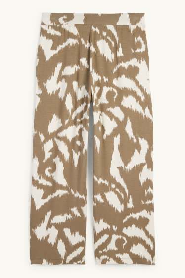 Femmes - Pantalon en jersey - high waist - wide leg - à motif - vert / beige
