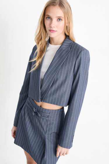 Damen - Crop Blazer - Relaxed Fit - Nadelstreifen - dunkelblau