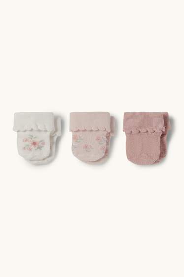 Baby Girls - Multipack of 3 - floral - newborn socks - rose