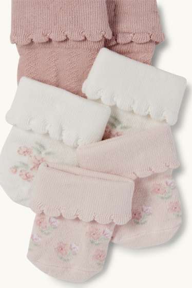 Baby Girls - Multipack of 3 - floral - newborn socks - rose