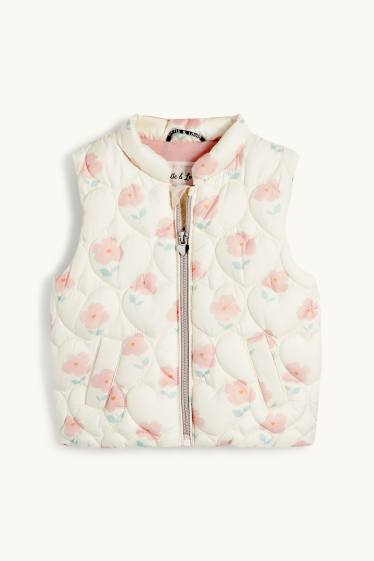 Baby Girls - Flowers and hearts - baby quilted gilet - water-repellent - creme