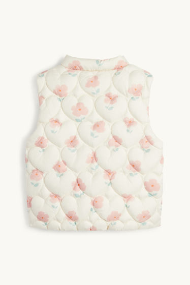 Baby Girls - Flowers and hearts - baby quilted gilet - water-repellent - creme