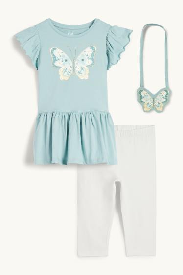 Enfants filles - Papillon - ensemble - robe, leggings et sac - 3 pièces - turquoise