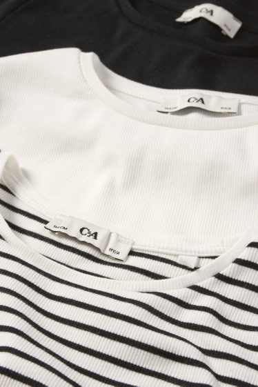 Enfants filles - Lot de 3 - T-shirts - côtelés - noir / blanc