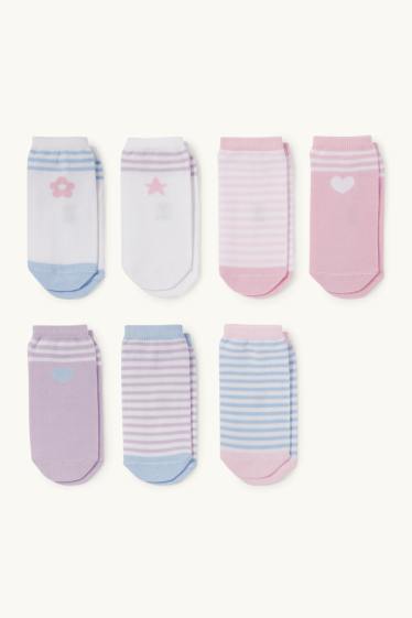Bambine - Confezione da 7 - cuori, stella e fiore - calze con motivo - porpora