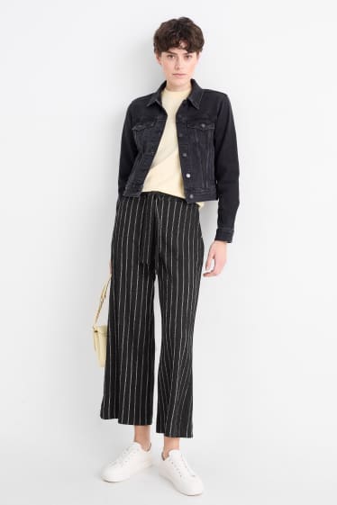 Women - Jersey trousers - mid-rise waist - wide leg - striped - textures - black