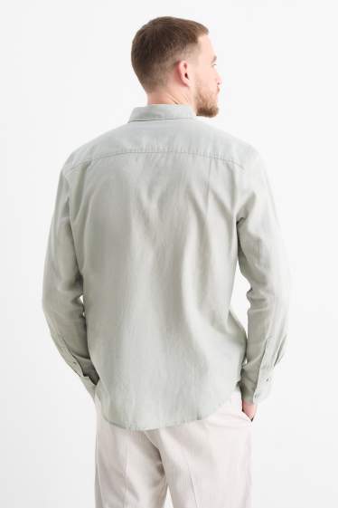Hommes - Chemise - regular fit - col kent - lin mélangé - vert clair