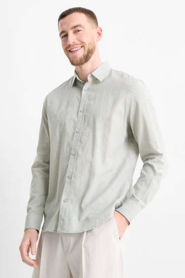 Hommes - Chemise - regular fit - col kent - lin mélangé - vert clair