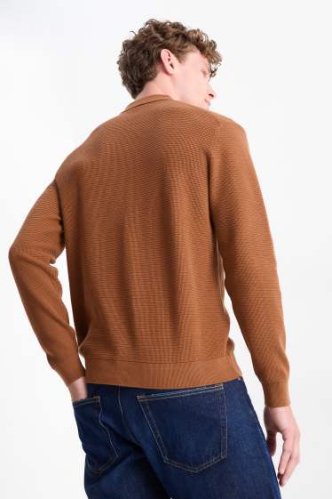 Men - Cardigan - textured - brown