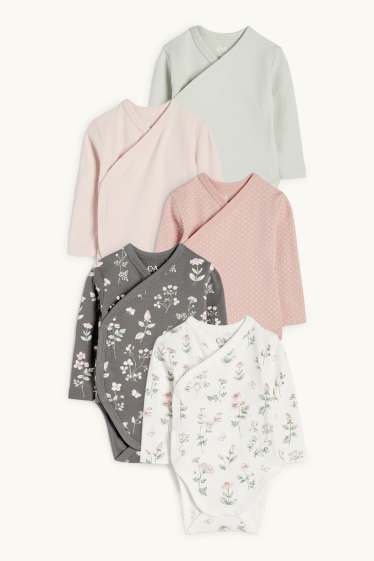 Baby Girls - Multipack of 5 - floral - wrapover baby bodysuit - rose