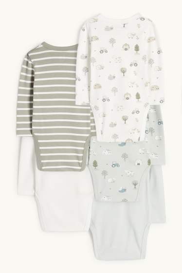 Baby Boys - Multipack of 5 - farmyard - wrapover baby bodysuit - mint green