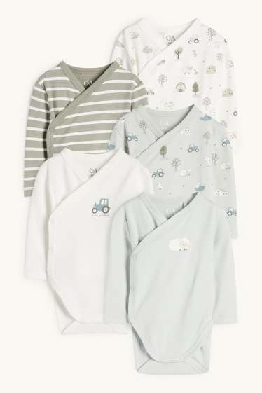 Baby Boys - Multipack of 5 - farmyard - wrapover baby bodysuit - mint green