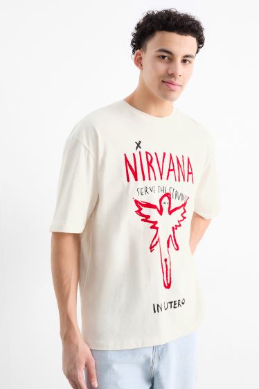 Heren - T-shirt - oversized - Nirvana - crème wit