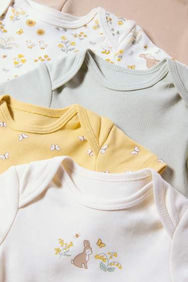 Baby Girls - Multipack of 5 - bunny rabbit and butterfly - baby bodysuit - beige