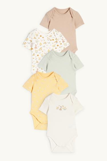 Baby Girls - Multipack of 5 - bunny rabbit and butterfly - baby bodysuit - beige