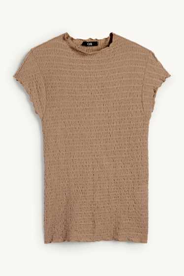 Femmes - T-shirt - texturé - taupe
