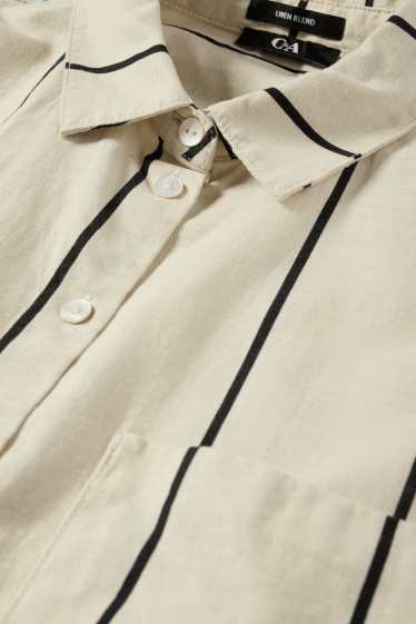 Damen - Bluse - Leinen-Mix - gestreift - hellbeige