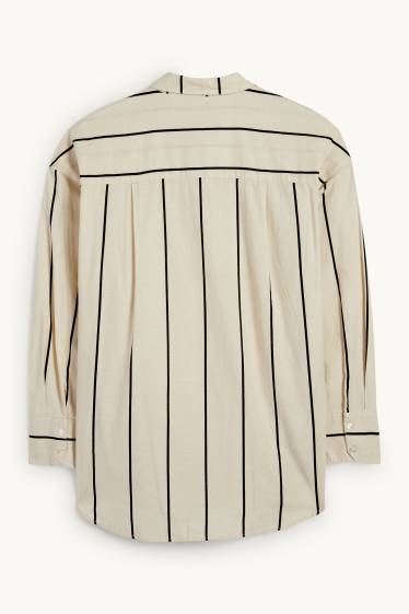 Damen - Bluse - Leinen-Mix - gestreift - hellbeige