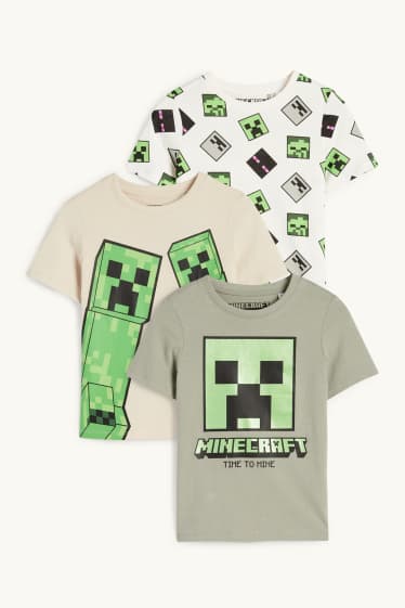 Kinder Buben - Multipack 3er - Minecraft - Kurzarmshirt - cremefarben